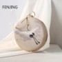 New Women's Retro Crane Embroidered evening Bag Round Handbag Banquet Messenger Bag for Women Dinner Circular Purse Clutches Sac
