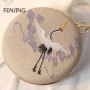 New Women's Retro Crane Embroidered evening Bag Round Handbag Banquet Messenger Bag for Women Dinner Circular Purse Clutches Sac