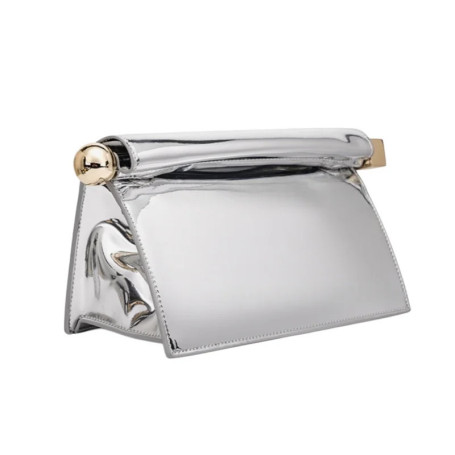 Large Silver Curled Edge Folding Handbag Fashion Premium Metalic Single Shoulder Crossbody Bag High Texture Leather Clutch Bag