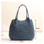 Fashion Straw Tote Bag Woven Solid Color Beach Bag Large Capacity Square Casual Shoulder Bag