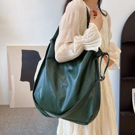 Retro Fashion Big Beach Tote Bag Casual Large Capacity Shoulder Crossbody Bags Fashion Shopper PU Leather Handbags For Ladies