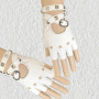 1Pair Womens Punk Rivets Belt Wrist Gloves Leather Half Finger Gloves Belt Up Half Finger Short Gloves Biker Driving Accessories