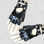 1Pair Womens Punk Rivets Belt Wrist Gloves Leather Half Finger Gloves Belt Up Half Finger Short Gloves Biker Driving Accessories