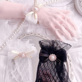 Women Lace Hollow-out Gloves Mesh Fishnet Gloves Lace Mittens Full Finger Girls Elegant Sun Protection Thin Sleeves Gloves