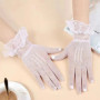 Female Thin Fishnet Mesh Gloves Women Black White Summer Uv-proof Gloves Fashion Ruffle Full Finger Lace Mittens HLST05