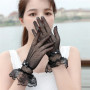 Female Thin Fishnet Mesh Gloves Women Black White Summer Uv-proof Gloves Fashion Ruffle Full Finger Lace Mittens HLST05