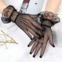 Female Thin Fishnet Mesh Gloves Women Black White Summer Uv-proof Gloves Fashion Ruffle Full Finger Lace Mittens HLST05