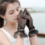 Female Thin Fishnet Mesh Gloves Women Black White Summer Uv-proof Gloves Fashion Ruffle Full Finger Lace Mittens HLST05