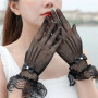 Female Thin Fishnet Mesh Gloves Women Black White Summer Uv-proof Gloves Fashion Ruffle Full Finger Lace Mittens HLST05
