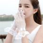 Female Thin Fishnet Mesh Gloves Women Black White Summer Uv-proof Gloves Fashion Ruffle Full Finger Lace Mittens HLST05