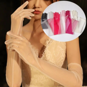 Opera Prom Thin Mesh Long Transparent Gloves Full Finger Sun Protection Long Sheer Gloves 70cm Driving Gloves Summer