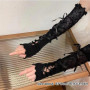 Women Strapping Lace Fingerless Hot Sexy Arm Sleeves DIY Lace-up Sunscreen Gloves Elastic Mesh Punk Gloves Clothing Accessories