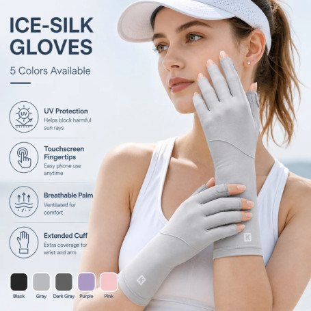 Women’s Ice Silk UV Protection Gloves for Summer Outdoor Sports, Cycling Fingerless Touchscreen Sun Gloves with Extended Cuff